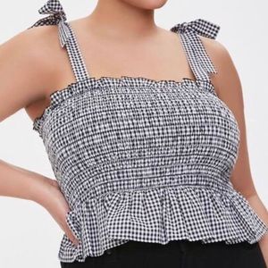 Forever 21 Gingham Bow-tie Stretch Crop Top